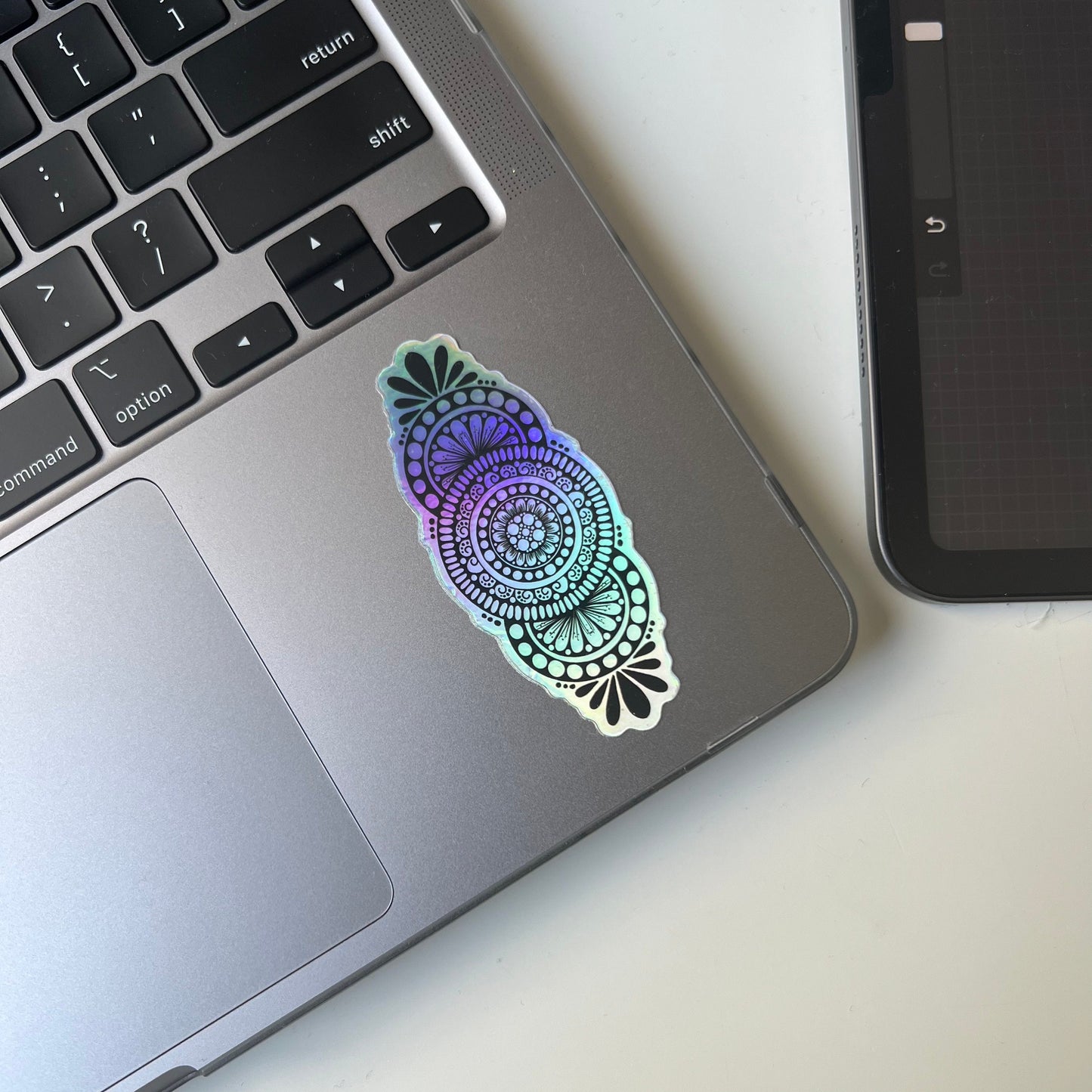 Horizontal holographic mandala sticker