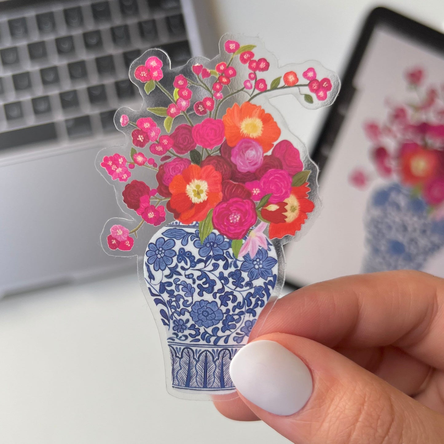 Flower in vase waterproof sticker