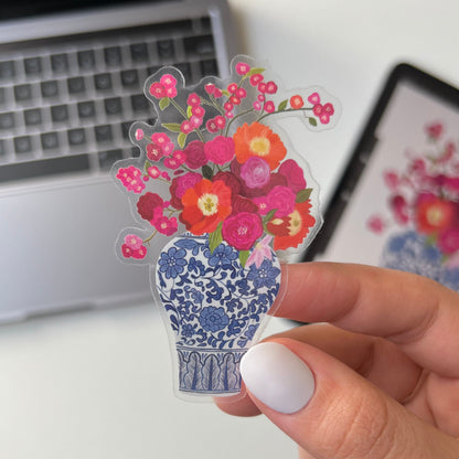 Flower in vase waterproof sticker