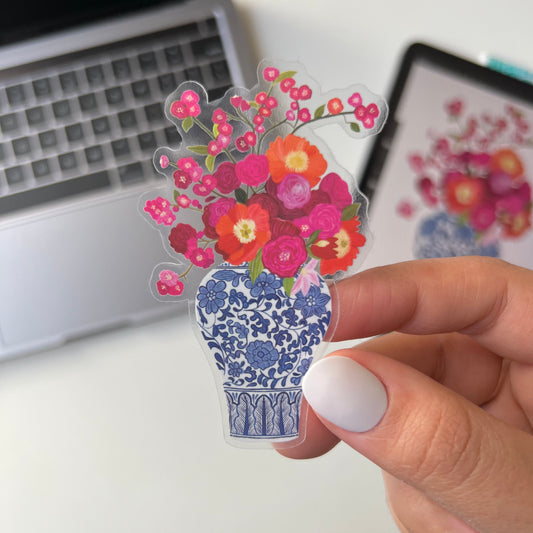 Flower in vase waterproof sticker
